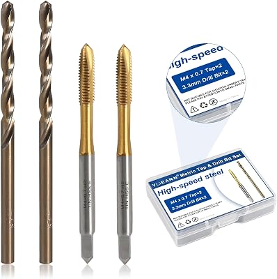 Metric Tap & Drill Bit Set, 2Pcs M4×0.7 HSS 6542 Taps & 2Pcs 3.3mm M35 Cobalt Drill Bits, for Furniture, Metal, DIY Projects