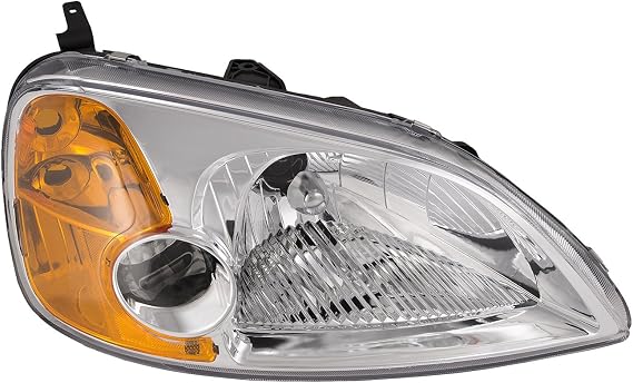 HEADLIGHTSDEPOT Chrome Housing Halogen Headlight Compatible With Honda Civic 2-Door Coupe 2001-2003 Includes Right Passenger Side Headlamp