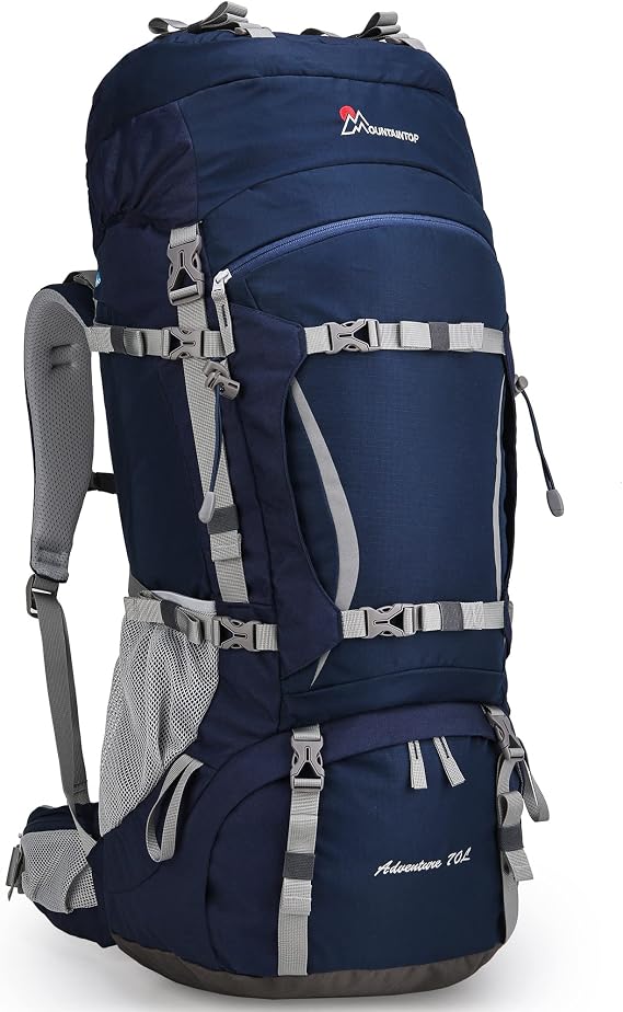 MOUNTAINTOP 70L Internal Frame Backpack Camping Backpacking Hiking Backpack for Men Women with Rain Cover
