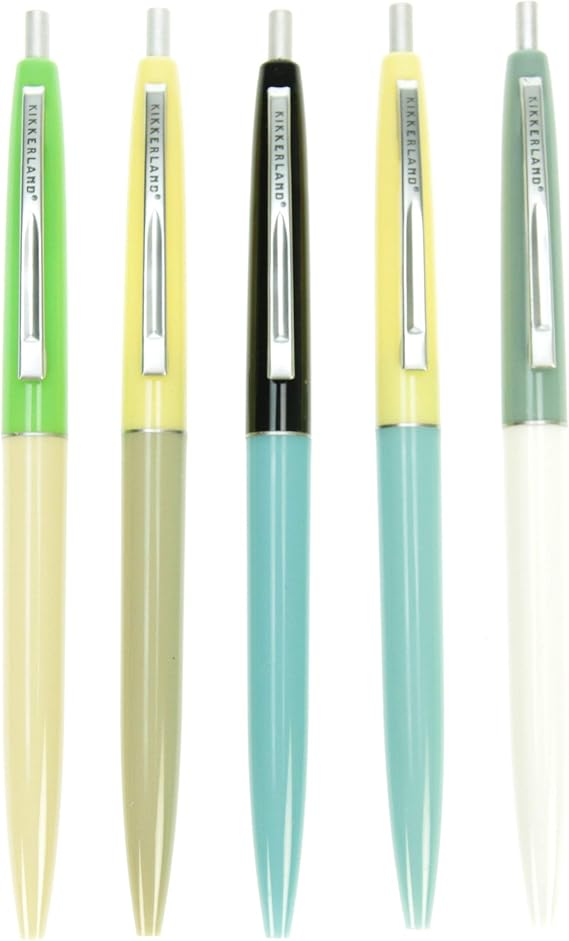 Kikkerland Retro Pens, Set of 5, Multi (4308-A)