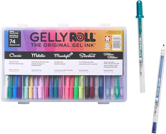 SAKURA Gelly Roll Gel Pens Gift Set, Assorted Colors, 74 Pack | Glitter & Metallic Special Effects Pens, Great Gift for Journaling, Art, Coloring, Lettering & Drawing, Storage Case