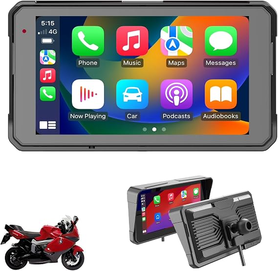 Sunweyer 5" Portable Motorcycle Touchscreen with Wireless CarPlay & Android Auto, TPMS, Wireless GPS Navigation, Dual Bluetooth, IP68 Waterproof, Easy Installation (W16)