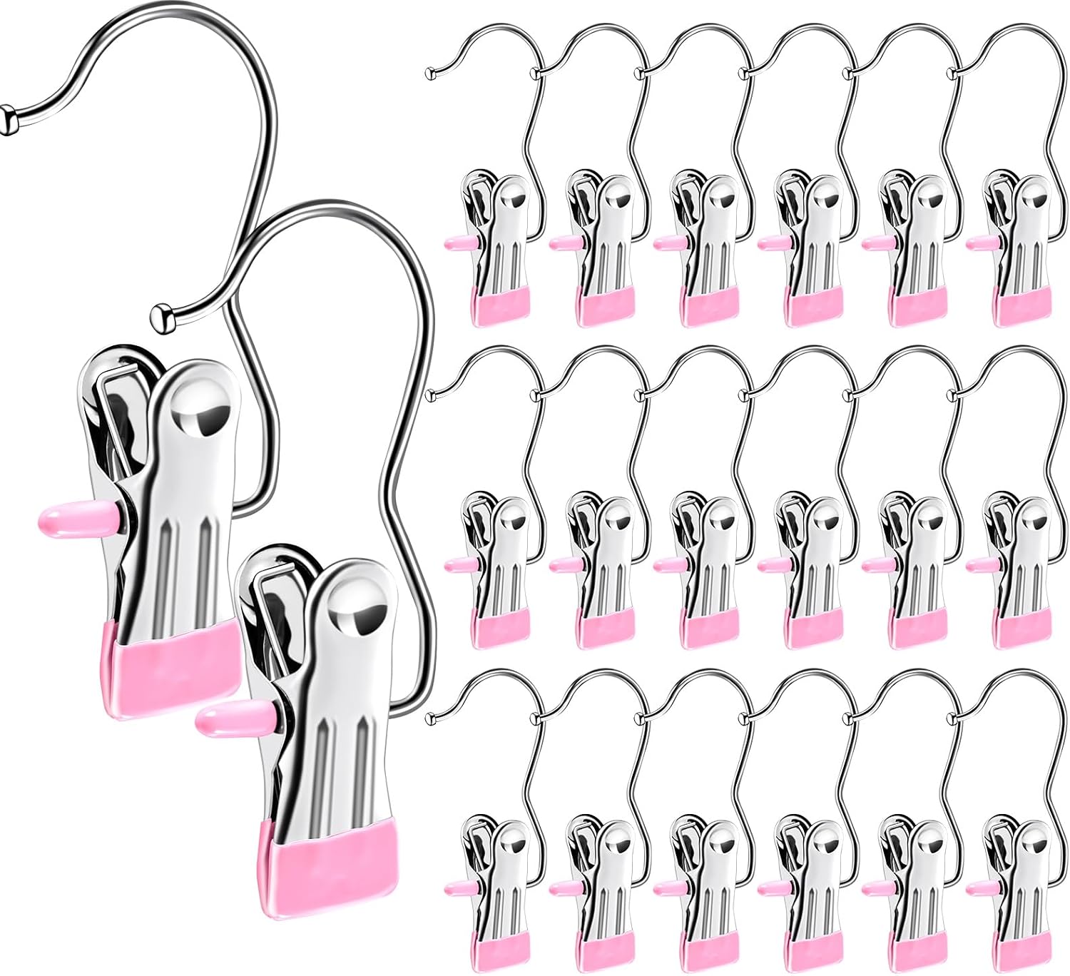 30 Pack Boot Hangers, Hooks with Clips, Stainless Steel, Pink