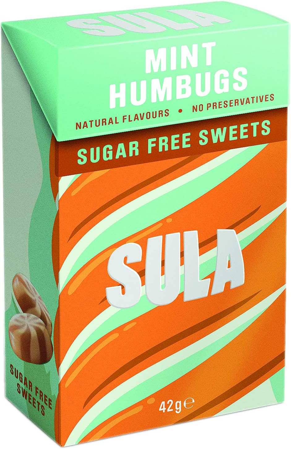 Sula Mint Humbugs, Sugar Free Boiled Sweets with Natural Flavour, 42 g Pack of 14