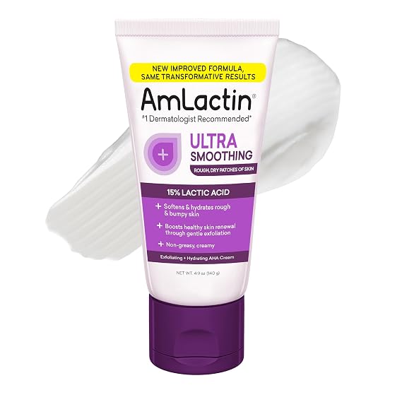 AmLactin Ultra Smoothing - Therapeutic Hand Cream for Dry Cracked Hands - No-Scrub Exfoliator and Moisturizer with 15% Lactic Acid AHA, 4.9 oz Packaging May Vary