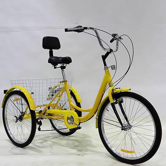 Three Wheel Bike 24" Adult Tricycle 7-Speed Comfort Bicycles Bike 3Wheel+Seat Backrest Basket Traditional Design for Seniors Cycling Pedalling