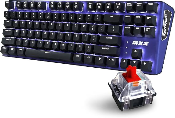 MXX Mechanical Gaming Keyboard - 87 Keys,White Backlit, Red Switches, Blue Aluminum Cover, N-Key Rollover