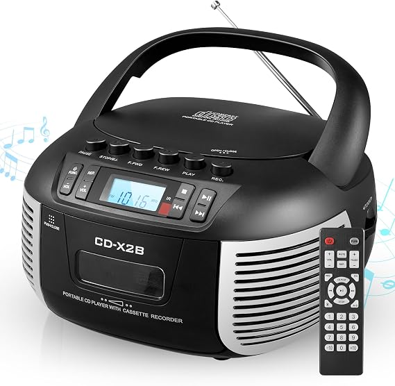 CD and Cassette Player Combo Boombox with Bluetooth & FM Radio