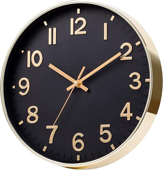 SIN&MI 12 Inch Wall Clock Silent Large Wall Clocks for Living Room Office Home Kitchen Decor Modern Style Easy to Read Gold