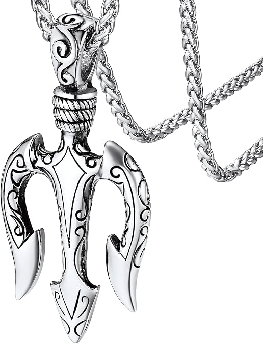FaithHeart Greek Poseidon/Medusa Pendant Necklace for Men Women, Silver/Black/Gold Stainless Steel Ancient Greece Protection Necklace Mens Amulet Jewelry