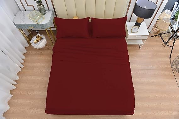 LinenEra 100% Egyptian Cotton Bed Sheets Size: Cal-King -Burgundy Luxurious, Ultra Soft, and Smooth 4 Piece Set 14'' Deep Pockets to Fit Any Mattress