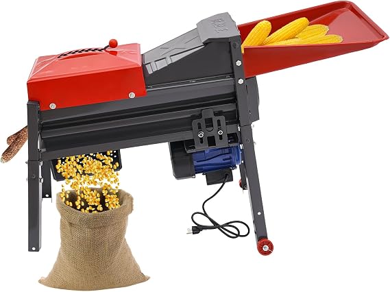 Electric Corn Threshing Machine, 480W 2800RPM High-Efficiency Automatic Dry Corn Thresher Sheller Threshing Stripping Machine Corn Kerneling Tool w/Adjustable Grain Size & 2 wheels for Ranches Farms