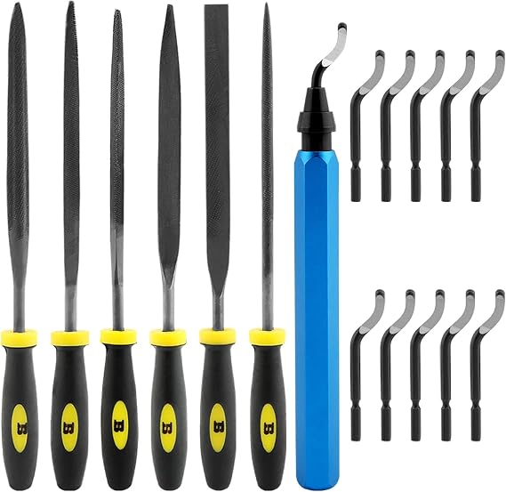 Deburring Tool Kit, DIY With 6pcs Needle Files Woodworking 10 Blades Professional Deburring Tool Kit for Resin Aluminum Brass Plastic Pipes Tube Hole 3D Art (as shown)