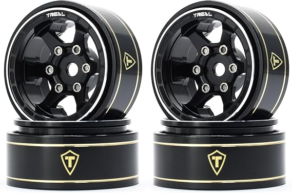 TREAL SCX24 Wheels 1.0" Beadlock Wheels (4P) Scale-Look Concave Six Spoke Rim Crawler for Axial SCX24 -Type D (Black)