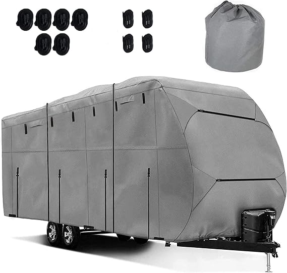 Travel Trailer RV Cover,Waterproof & Windproof Camper Cover Fits 22~25FT RV Trailer,Upgraded 420D Heavy Duty Polyester Oxford Durable, UV, Water Resistant RV Covers