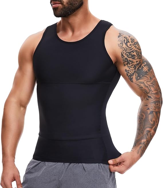 SLIMBELLE Mens Compression Vest Slimming Vest Elastic Men's Body Shaper Tank Slim Shapewear Compression Shirt Tummy Control Waist Trainer