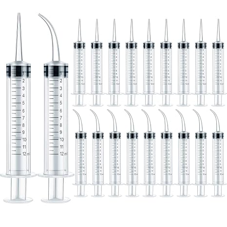 Nuanchu 20pcs Dental Syringe Irrigation 12 ml with Curved Tip Straight Tip