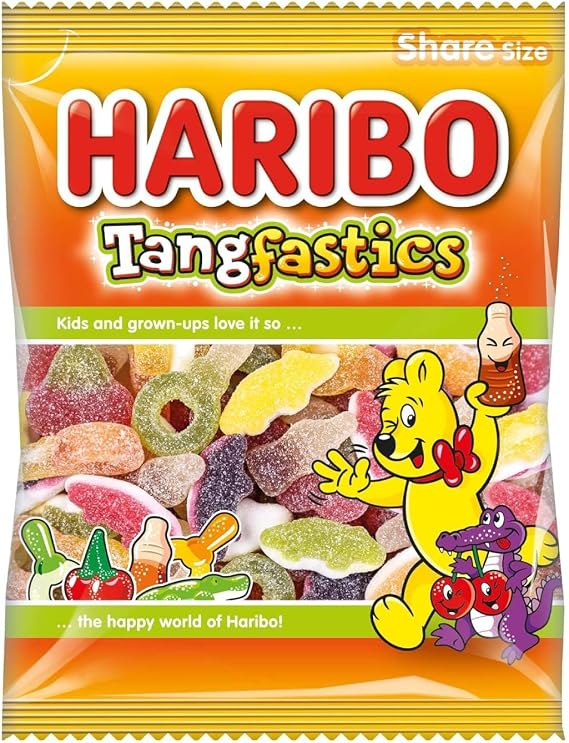 HARIBO Tangfastics Fizzy Gummy Sweets, 140g - Sweet & Sour Candy Mix, Tangy Gummies for Kids & Adults