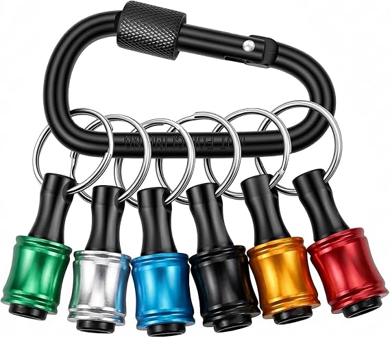 Bit Holder Keychain 1-Pack (6 Holders), 1/4" Hex Shank Quick Release Drill & Screwdriver Bit Holders, Aluminum Alloy Extension with Secure Ball Lock, for Impact & Hand Drivers, Multi-Color