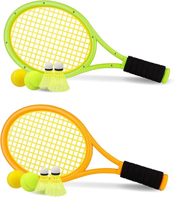Kid Tennis Racket with Bag,Plastic Racquet Include 2 Foam Ball,2 Tennis Ball,4 Badminton for Children,Toddler Outdoor/Indoor Sport Play