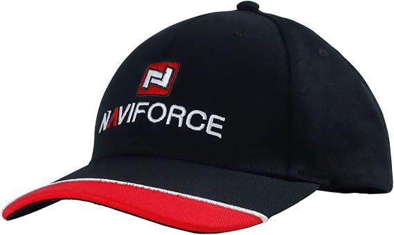 NAVIFORCE Baseball Cap, Black with Red Trim, Embroidered Logo,