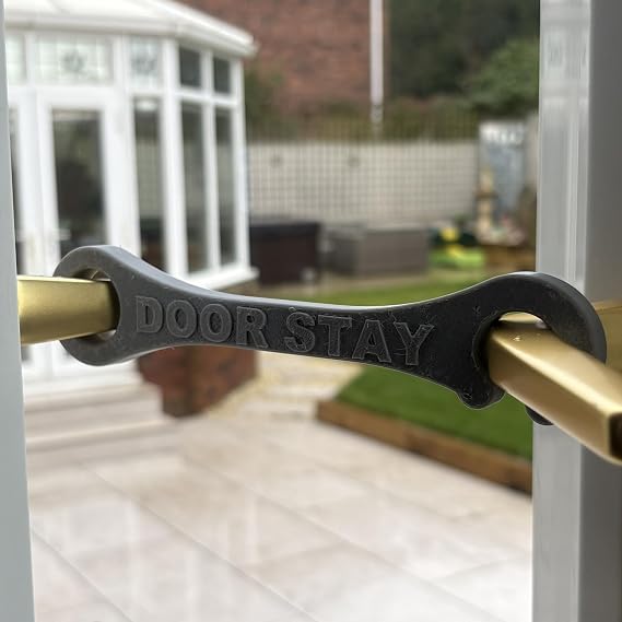 Door Stay® – Hold Open Patio Door Holder – French Door Stay Restraint – for Cats & Dogs – Ventilation Aid – Creates Controlled 18–20 cm Opening – Grey