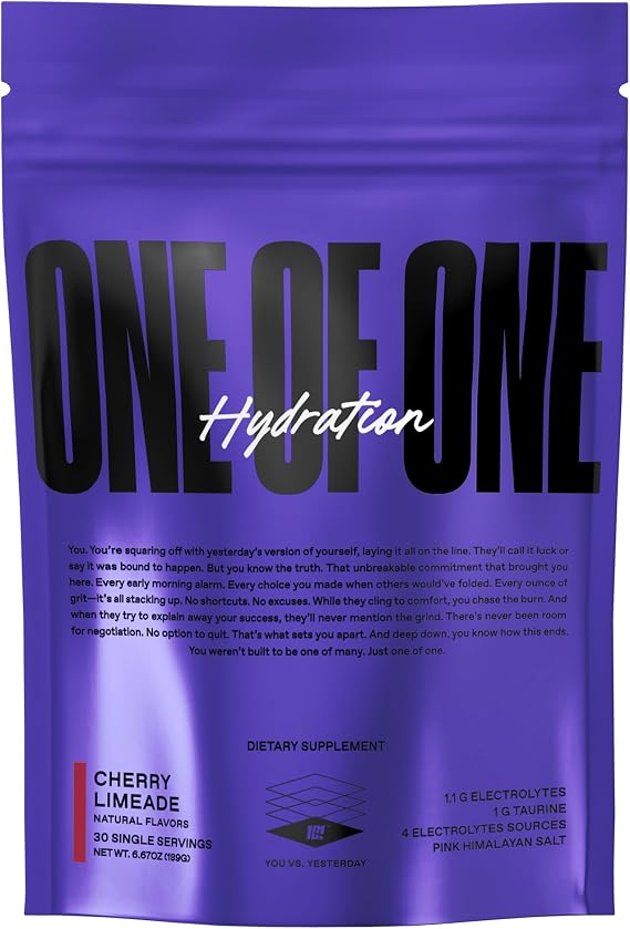 ONE of ONE Hydration Electrolyte Powder Fast-Acting Hydration with Science-Backed Electrolytes, Essential Minerals & Vitamins Zero Sugar, Vegan, Gluten-Free Cherry Limeade Flavor, 30 Servings