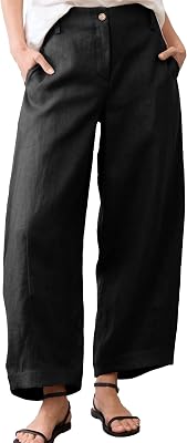 Faleave Womens Linen Pants Casual Capri Baggy Palazzo Pants Breathable Wide Leg Trousers Beach Vacation Outfits