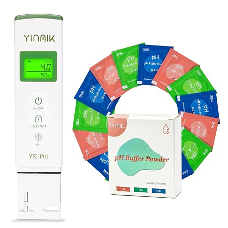 YINMIK pH Meter with Extra 15 Pieces pH Powder