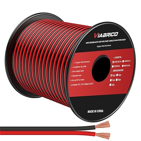 VIABRICO 12Gauge 100FT Electrical Wire - 2 Conductor Red/Black Cable for LED Lighting Strips - 12AWG Copper Clad Aluminum - 12V/24V DC