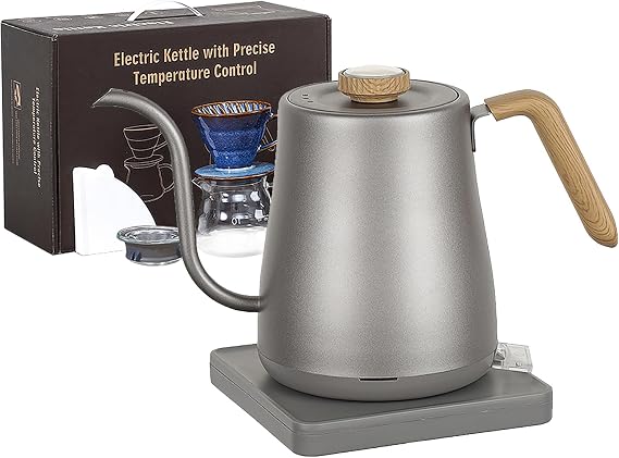 Gooseneck Digital Electric Kettle Set, 304 Stainless Steel Interior Programmed Temperatures with 1F Temperature Control Function, 1000 Watt Rapid Boiling And Keep Warm Function,Silver