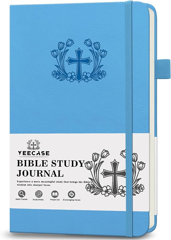 YeeCASE Bible Study Journal, Church Bible Prayer Journal, Study Scripture Notebook for Note Taking Reflection, Based Religious Gifts and Bible Study Supplies (Blue)