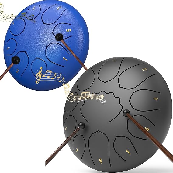 Rain Drum for Outside Garden, 8 Inch/6 Inch Steel Tongue Chakra Drum, Waterproof Rain Chime Meditation Drum, Musical Instruments for Gift (Black/Dark Blue)