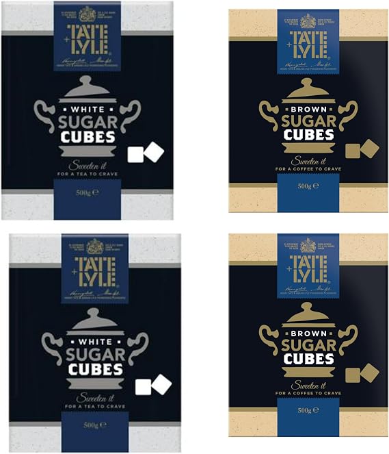 Brown Sugar Cubes 2X500g & White 2X500g - Tate and Lyle - Combined Variety Pack – Convenient Dual-Flavor Blend for Perfectly Sweetened Tea and Coffee (NP)