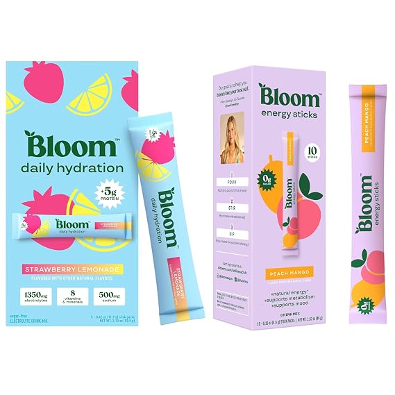 Bloom Energy Sticks Peach Mango and Hydration Sticks Strawberry Lemonade Bundle
