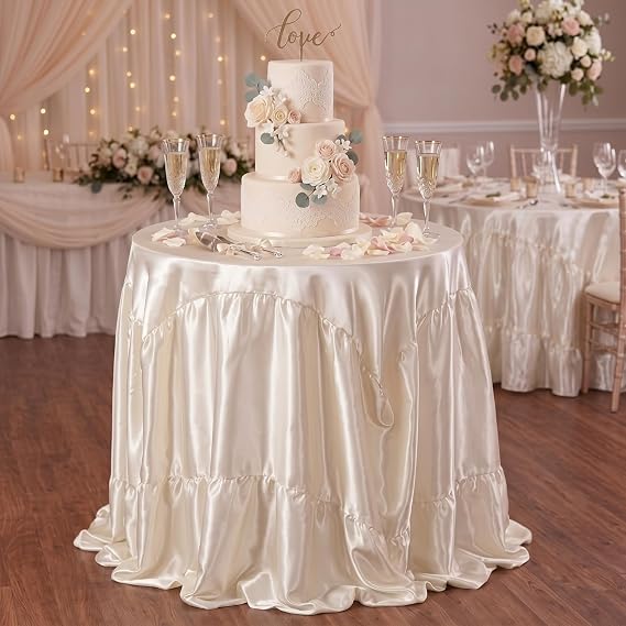 Mindsoft 2 Pieces Champagne 105 Inches Round Satin Tablecloths