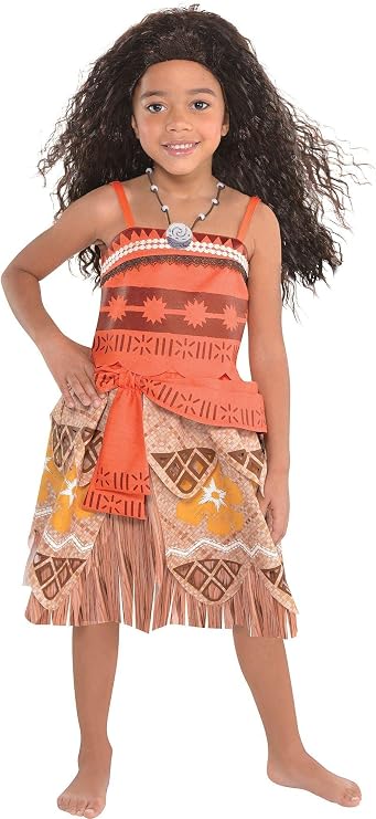 Costumes USA Moana Costume for Girls, Includes Moana's Signature Orange and Brown Dress and a Necklace