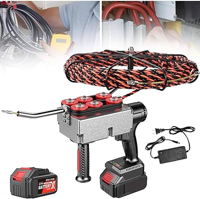 Automatic Electrician Threading Machine, Electric Wire Puller, Threading Speed 40 mmin, Automatic Winding and Storage, for Wall Construction, with Lithium Battery,30mline-37500mAh