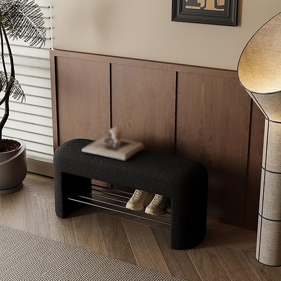 Storage Bench, 39.3" Entryway Bench, Metal Bracket, End Of Bed Storage Benches For Entrance, Living Room, Bedroom, Hallway(Black,31.4in(80cm))