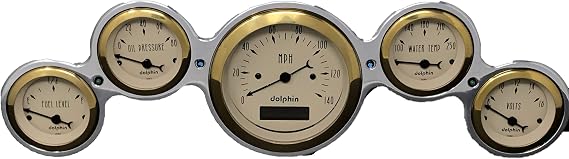 Universal 5 Gauge Dash Cluster Panel Set Programmable Gold Bezel