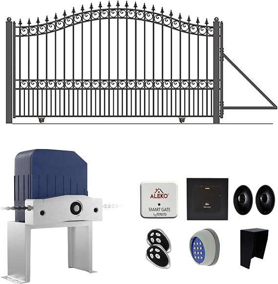 ALEKO Sliding Driveway Gate with Opener Kit 12x6 London DG12LONSSLAC1500 | Space-saving horizontal design, galvanized steel build, rust-resistant finish, smooth rolling, secures residential entrances