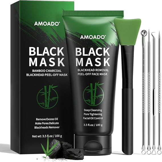 Blackhead Removal Mask, Charcoal Peel-Off Mask Set, Deep Pore Cleansing, Oil Control, Blackhead Removal Peel-Off Black Mask for Men and Women – Includes Brush, Extraction Tool,100g