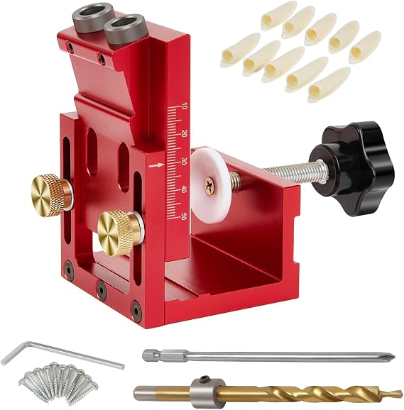 3-in-1 Pocket Hole Jig for Woodworking, Aluminum, Drill Bit, Stop Collar | 15Angle, Fits 2x4 Lumber, Metric & Imperial, Adjustable Height, No Pre-Drilling Needed, Self-Tapping Screws, All-in-One