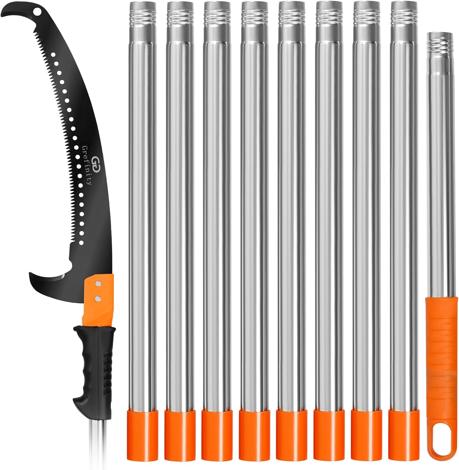 Grefinity Manual Pole Saw for Tree Trimming, 14 FT/4.0M Pruning Saw with 10-Section Stainless Steel Handle, Sharp Steel Blade, Easy to Carry and Extendable Design for Garden & Tree Maintenance