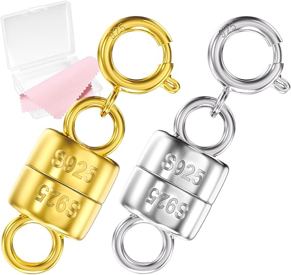 MKCYD 925 Sterling Silver Magnetic Clasps for Necklaces, Gold and Silver Magnetic Necklace Clasp, Bracelet Converter Chain Extender for Women