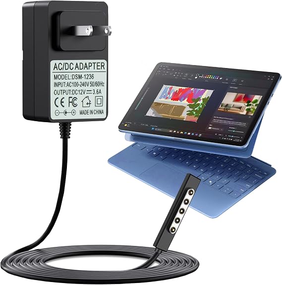 Power Supply AC Adapter Charger Replacement for Microsoft Surface 2, Surface RT, Surface Pro 1 & Pro 2 1512 1513 1516 1572 1601 i5 i7 Window Charger Power Cord 43W 12V 3.6A, 2026 Upgraded