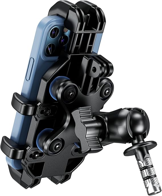 BRCOVAN Motorcycle Fork Stem Phone Mount with Vibration Dampener | Heavy Duty Cellphone Holder Fit Stem Tubes 12mm-25.4mm in Diameter, Adjustable for 5.4 - 6.9'' Smartphone