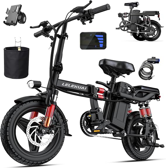 Heavy-Duty Foldable Electric Bike for Adults with 7 Shock Suspension, 500+ lbs Capacity, 750W Motor, 24MPH, 720Wh Battery, 20-Mile Range, 14 Fat Tires Commuter Bicycle for Road & Mountain Riding