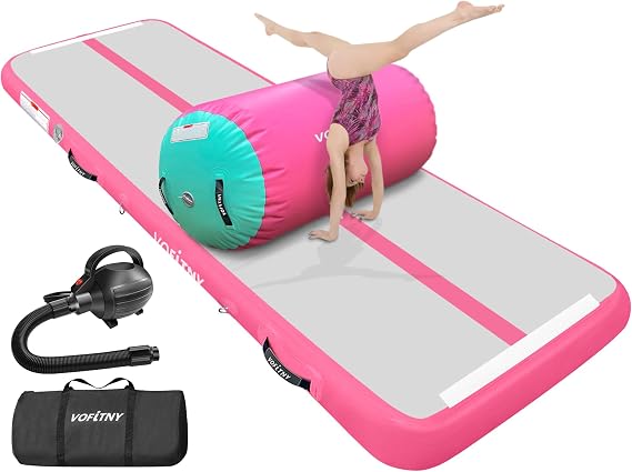 VOFiTNY Inflatable Gymnastics Air Mat Tumble Track with Air Barrel for Home/Gym