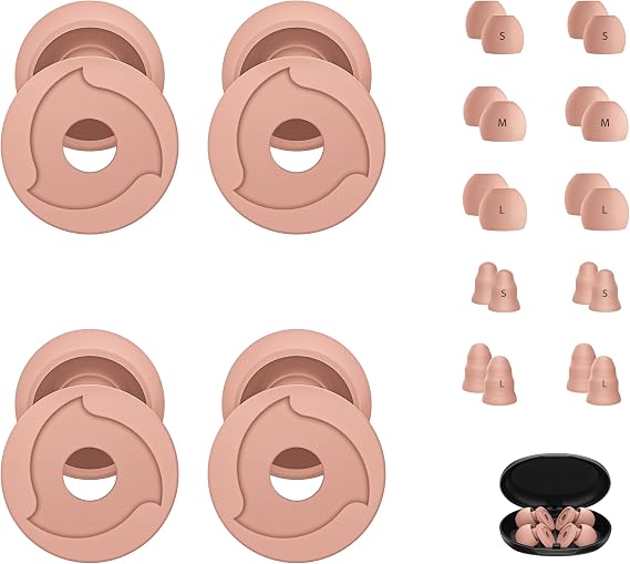 2 Pairs Ear Plugs for Sleeping Noise Reduction, 30-35dB NRR Earplugs for Noise Cancelling for Noise Sensitivity, Airplane,Study, Travel, Reusable Silicone Ear Plugs with 10 Ear Tips in S/M/L
